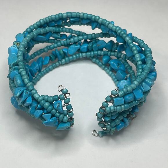 wrap bracelet turquoise colored blue stone micro beaded trendy bohemian boho - Picture 7 of 10